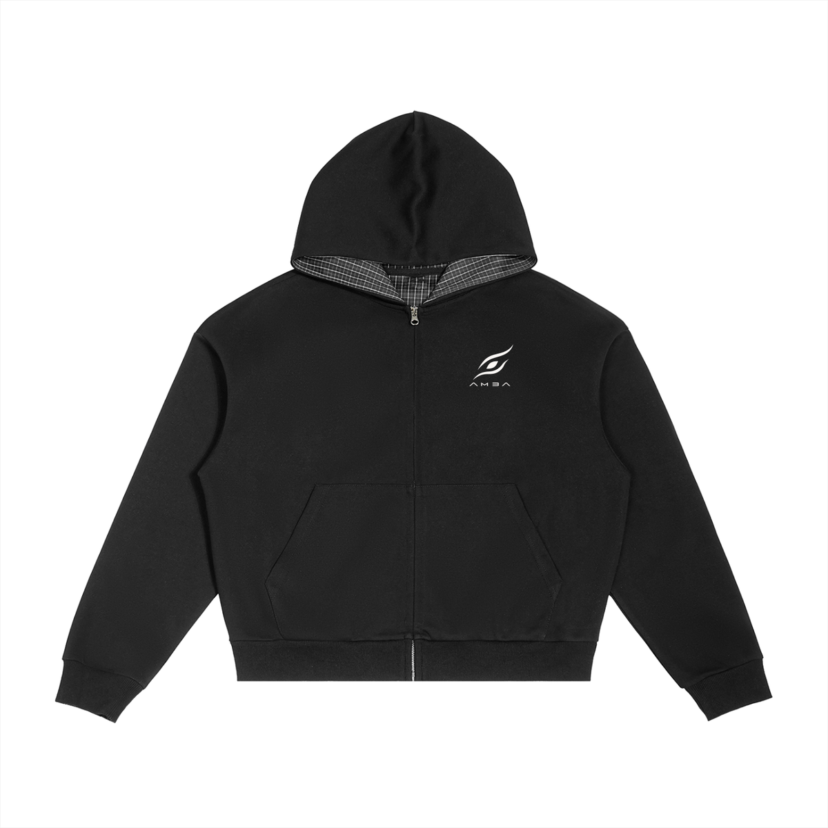 Contrast Plaid Boxy Zip Hoodie — AMBA