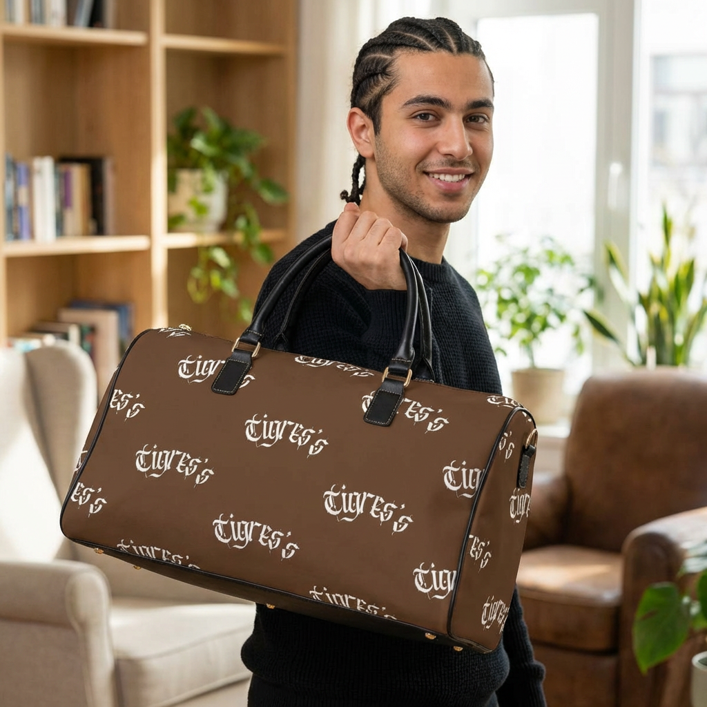 Leather Travel Bag — Monogram 'Tigres' Brown Duffle