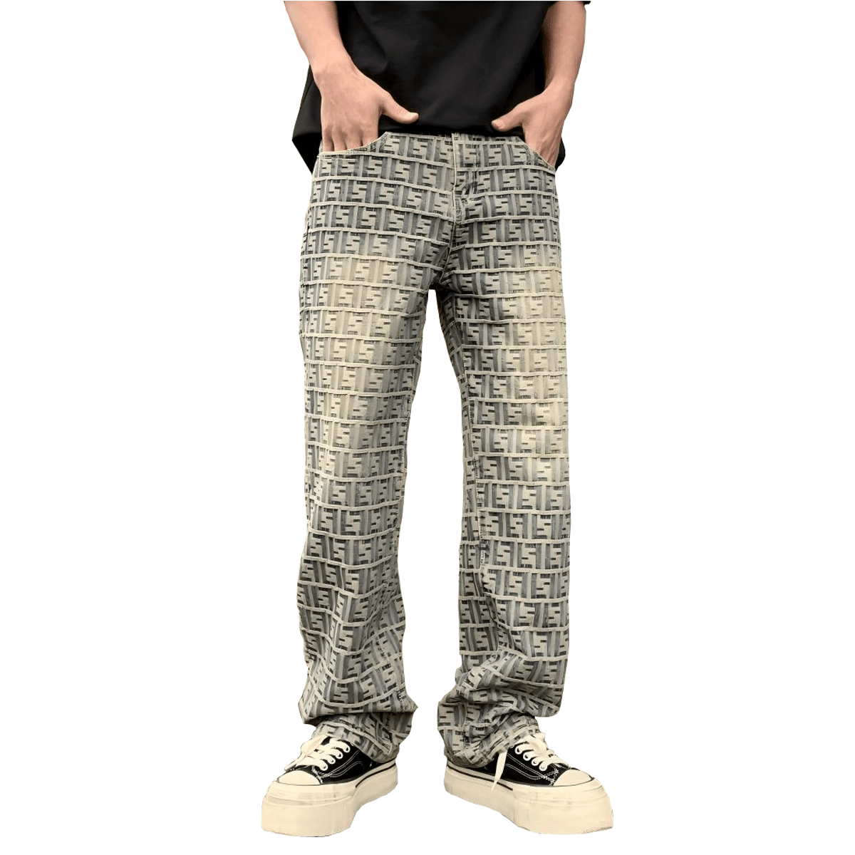 Unisex Jacquard All-over Letter Jeans