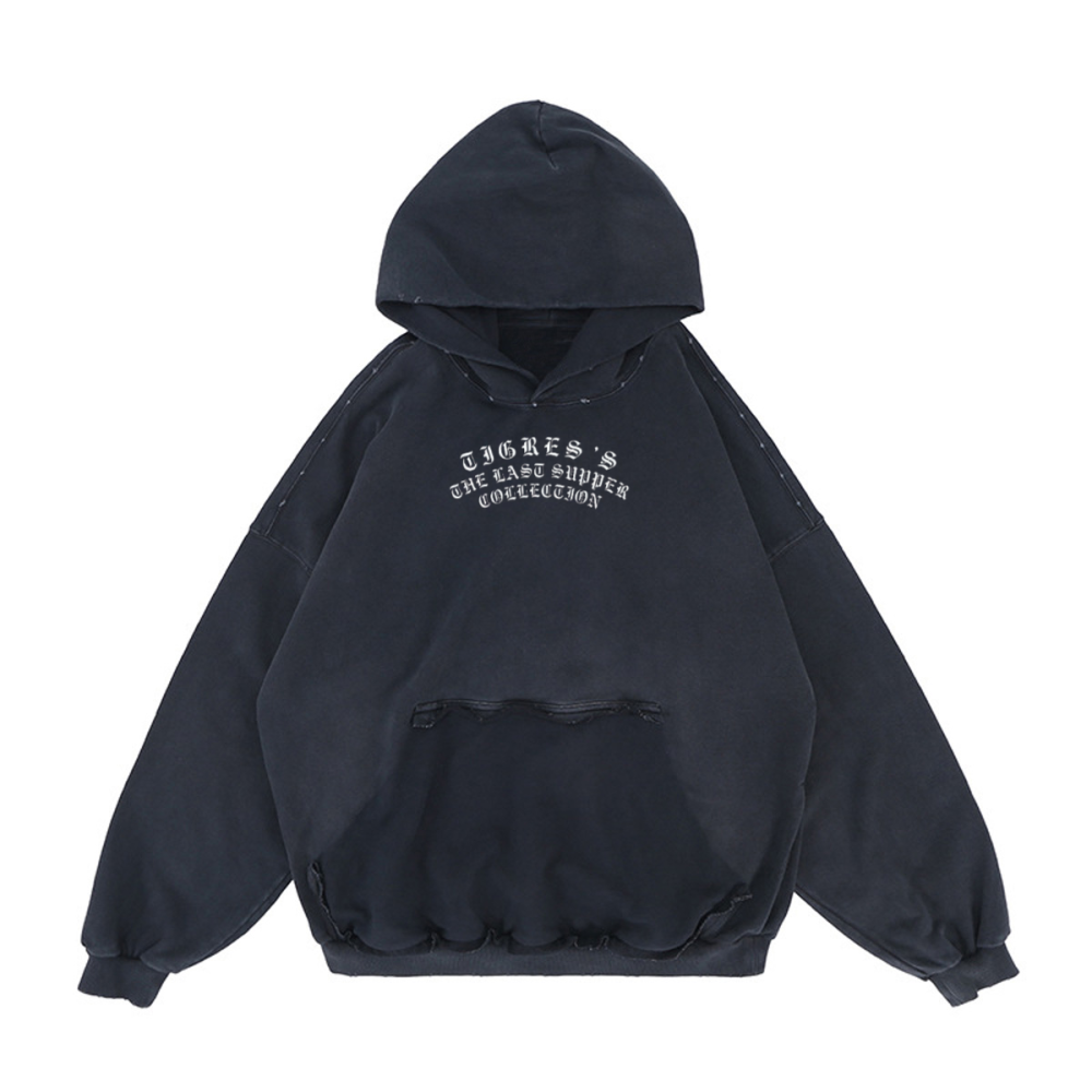 Heavyweight Reverse Pocket Design Distressed Hoodie (440GSM)